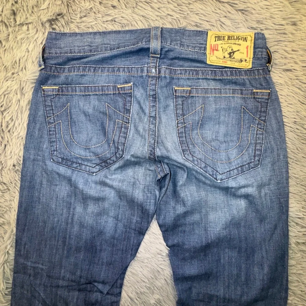 True Religion Jeans Men 34 Bobby Bootcut Loose Fit Light Wash VTG USA Logo 36x33